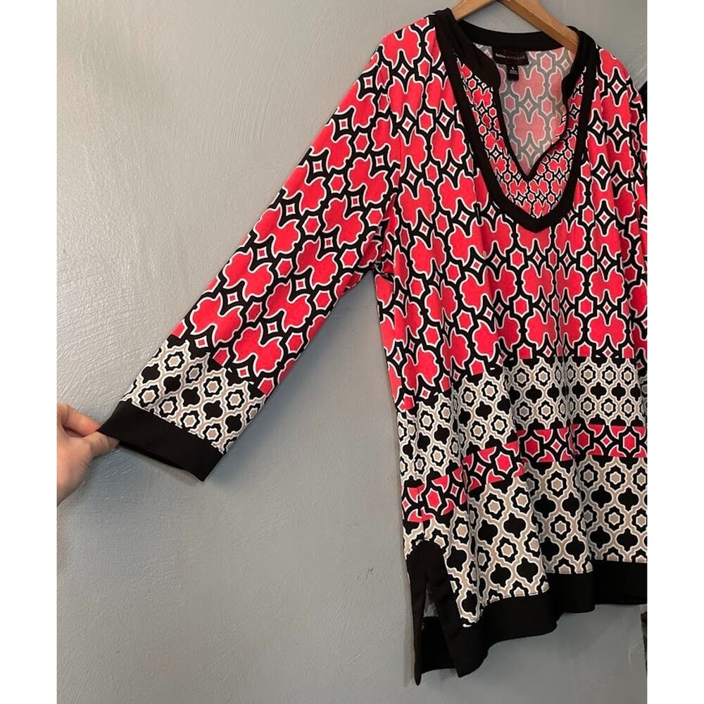 Dana Buchman Tunic Top Size Large Geometric Stretch Coral Preppy Old Money Chic - Picture 2 of 8